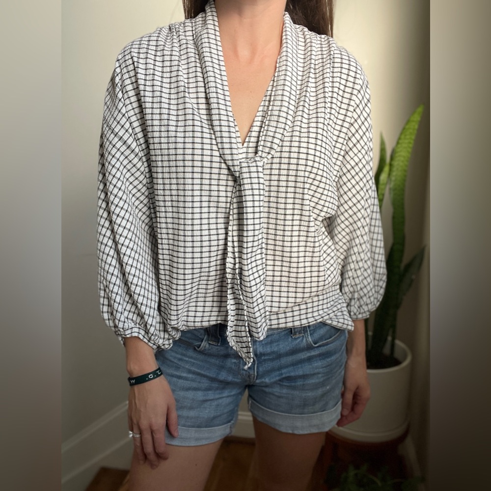 Black and white plaid stripe blouse